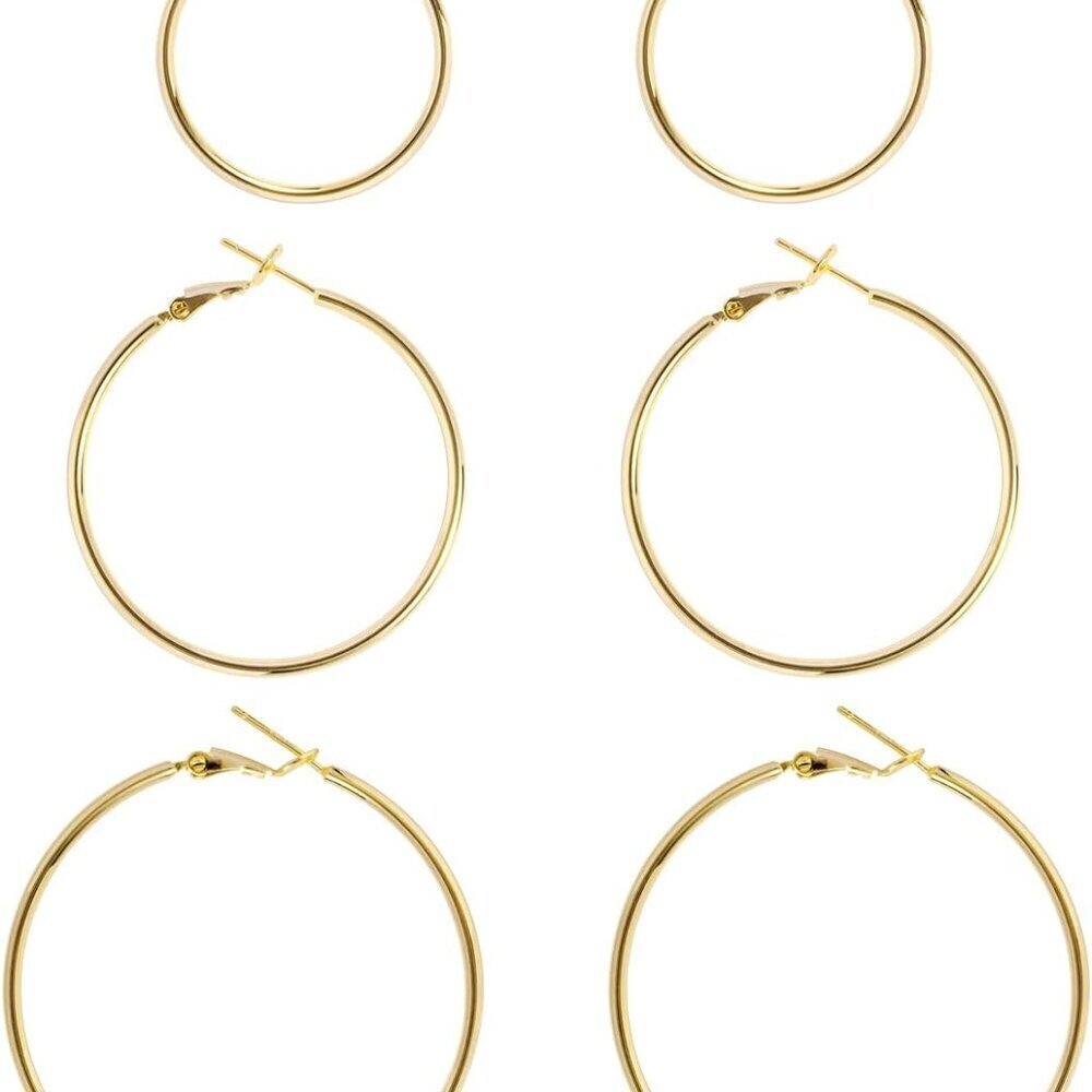 Gold Hoop Earrings Set Hypoallergenic Sterling Silver 30mm 40mm 50mm Women